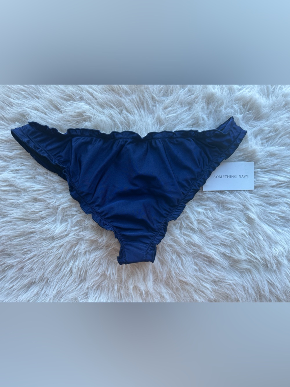 Something Navy Peony Navy Ruffle Trim Bikini Bottom M - Picture 5 of 12